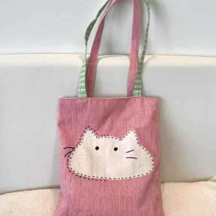 Women's Canvas Shoulder Bag with Cat Print - Image 3