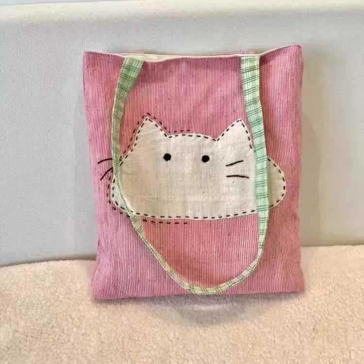 Women's Canvas Shoulder Bag with Cat Print - Image 2