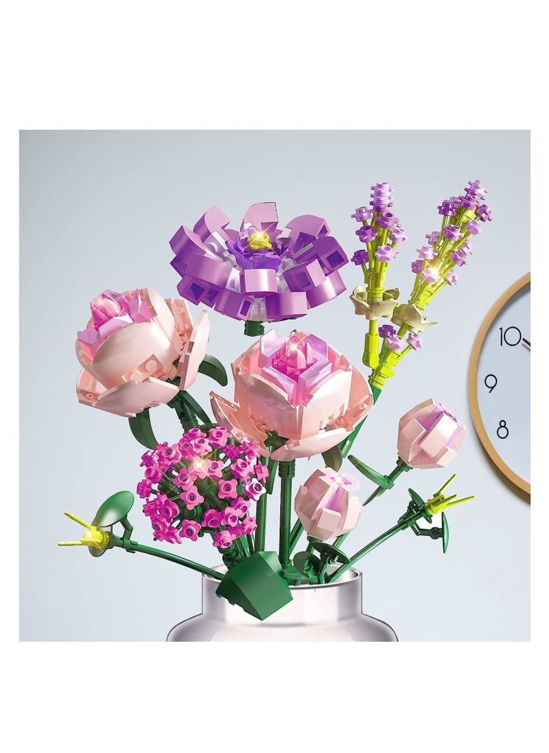 SYOSI Rose Flower Bouquet Building Kit, Unique Artificial Flowers with LED Light&Wrapping Paper and Card, DIY Creative Flower Bouquet Set- Ideal Gifts for Adult Girl Kids Birthday (413 Pieces)  - Image 3