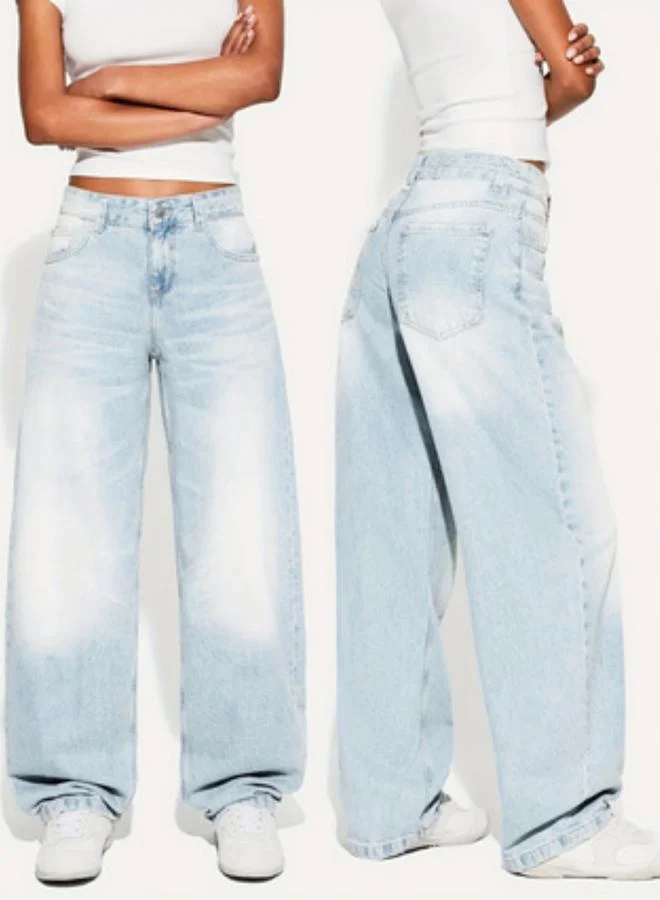 تايك تو جينز باجي بخصر مرتفع للنساء