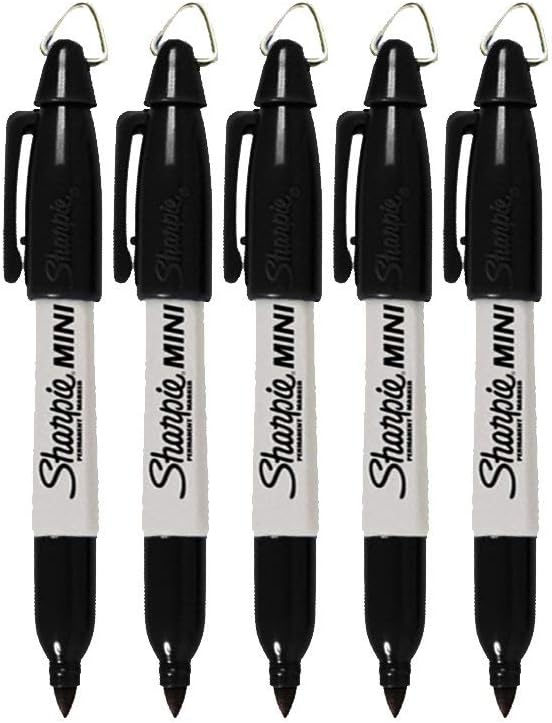 Sharpie Mini Permanent Markers with Golf Keychain Clips Fine Point Black Ink Pack of 5