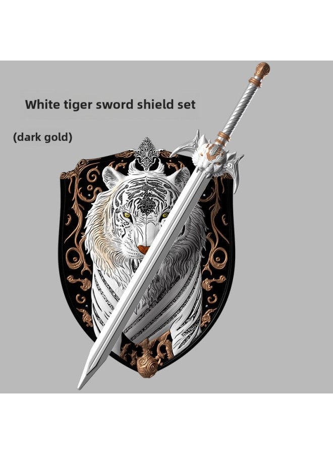 Toy Sword Simulation Vermilion Sword Shield Children's Toy Sword Soft Rubber Material PU Sword Set Sword Toy-Color:White Tiger Sword Shield  - Image 1