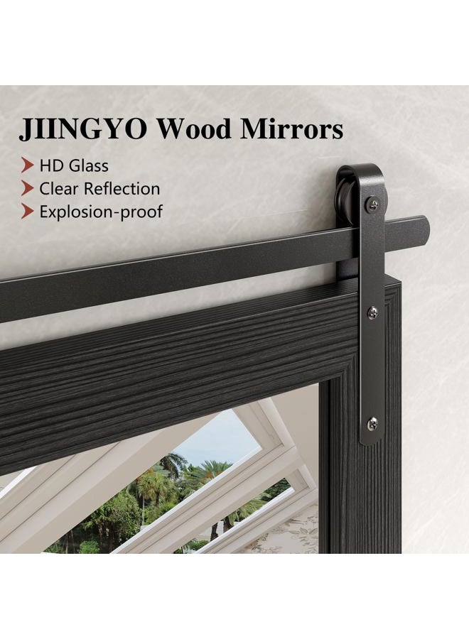 JIINGYO Farmhouse Bathroom Mirror, 24x30 Inch Black Vanity Mirror for Wall, Wood Framed Rustic Mirror Rectangular Wall Decor Mirrors for Entryway Living Room Bedroom - Image 3