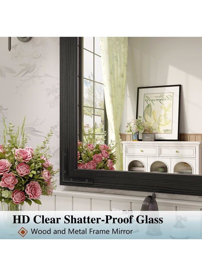 JIINGYO Farmhouse Bathroom Mirror, 24x30 Inch Black Vanity Mirror for Wall, Wood Framed Rustic Mirror Rectangular Wall Decor Mirrors for Entryway Living Room Bedroom - Image 4