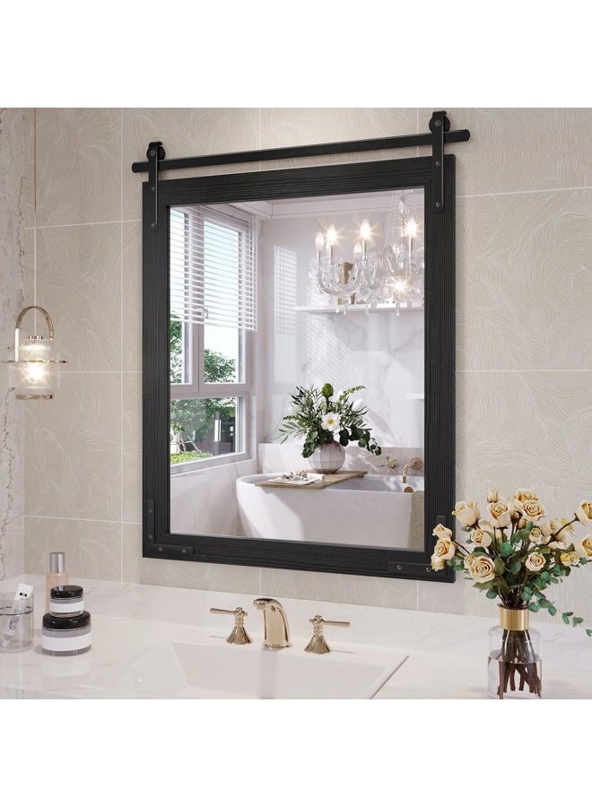 JIINGYO Farmhouse Bathroom Mirror, 24x30 Inch Black Vanity Mirror for Wall, Wood Framed Rustic Mirror Rectangular Wall Decor Mirrors for Entryway Living Room Bedroom - Image 1