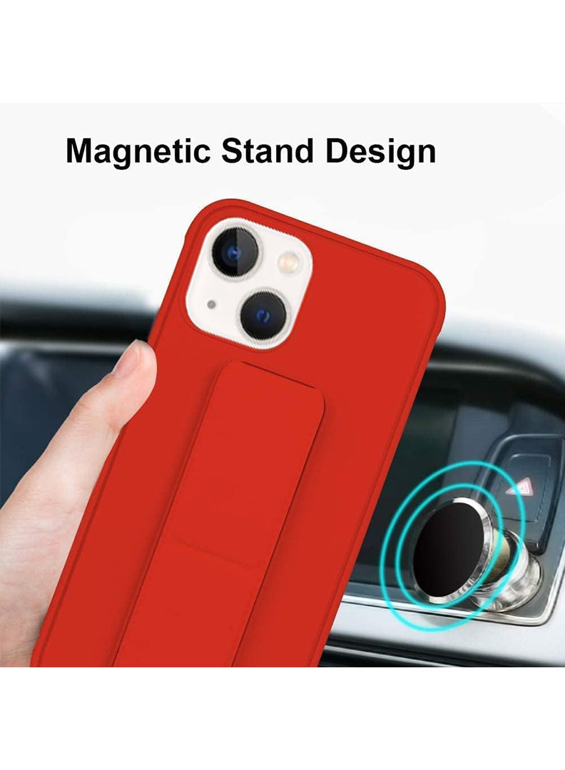 Case Up Compatible with Apple iPhone 14 Plus Case with Magnetic Stand & Holder, Premium Silicone Finger Grip Strap Holder Case Car Mount Kickstand Cover- Red - Image 3