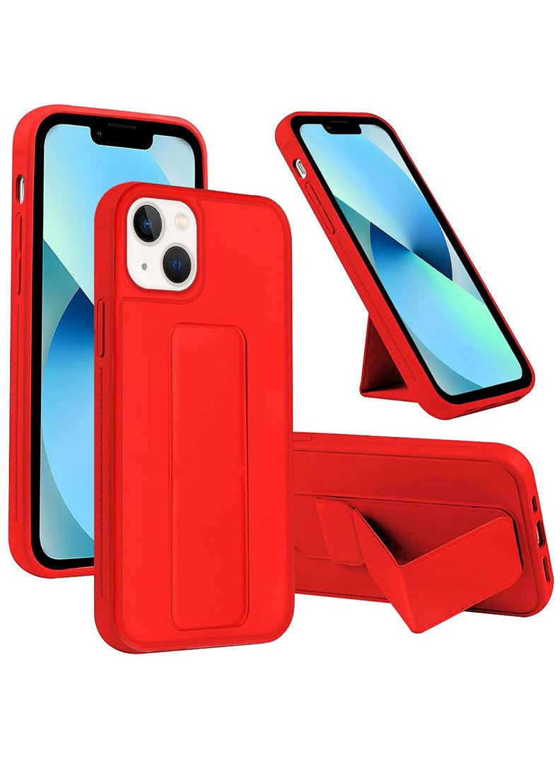 Case Up Compatible with Apple iPhone 14 Plus Case with Magnetic Stand & Holder, Premium Silicone Finger Grip Strap Holder Case Car Mount Kickstand Cover- Red - Image 1