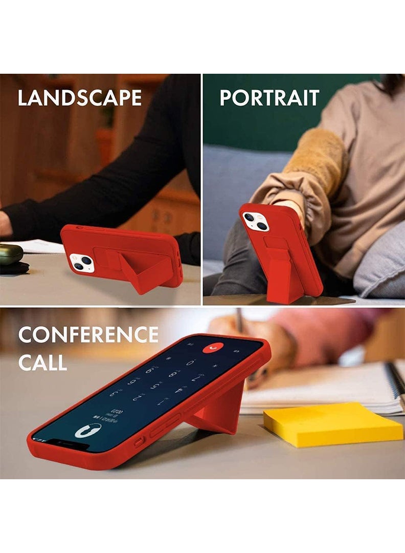 Case Up Compatible with Apple iPhone 14 Plus Case with Magnetic Stand & Holder, Premium Silicone Finger Grip Strap Holder Case Car Mount Kickstand Cover- Red - Image 2