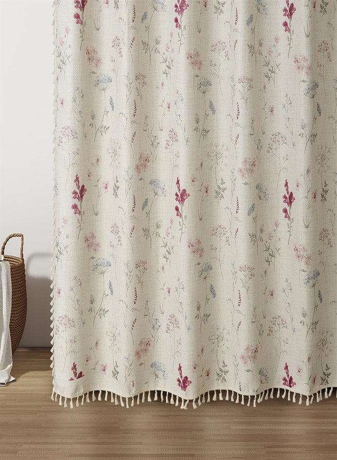 RoomTalks Boho Floral Shower Curtain 78'' Long- Premium Quality Heavy Duty, Modern Farmhouse Cute Flowers Vintage Chic Textured Linen Shower Curtain Set Cottage Botanical Bathroom Decor - Image 2