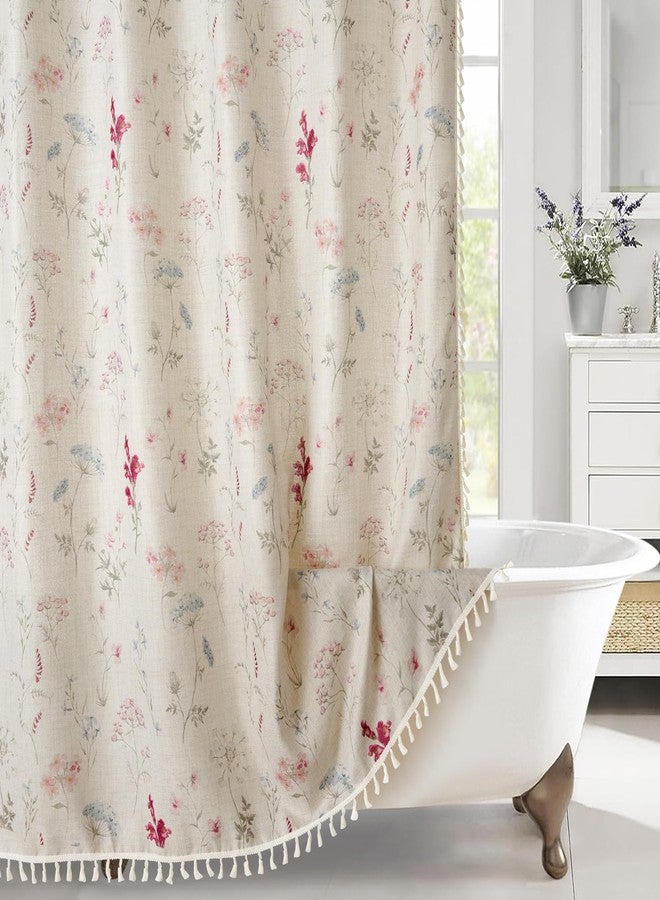 RoomTalks Boho Floral Shower Curtain 78'' Long- Premium Quality Heavy Duty, Modern Farmhouse Cute Flowers Vintage Chic Textured Linen Shower Curtain Set Cottage Botanical Bathroom Decor - Image 1