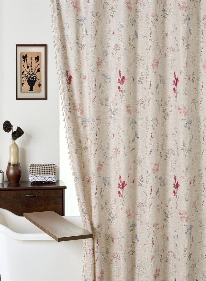 RoomTalks Boho Floral Shower Curtain 78'' Long- Premium Quality Heavy Duty, Modern Farmhouse Cute Flowers Vintage Chic Textured Linen Shower Curtain Set Cottage Botanical Bathroom Decor - Image 3