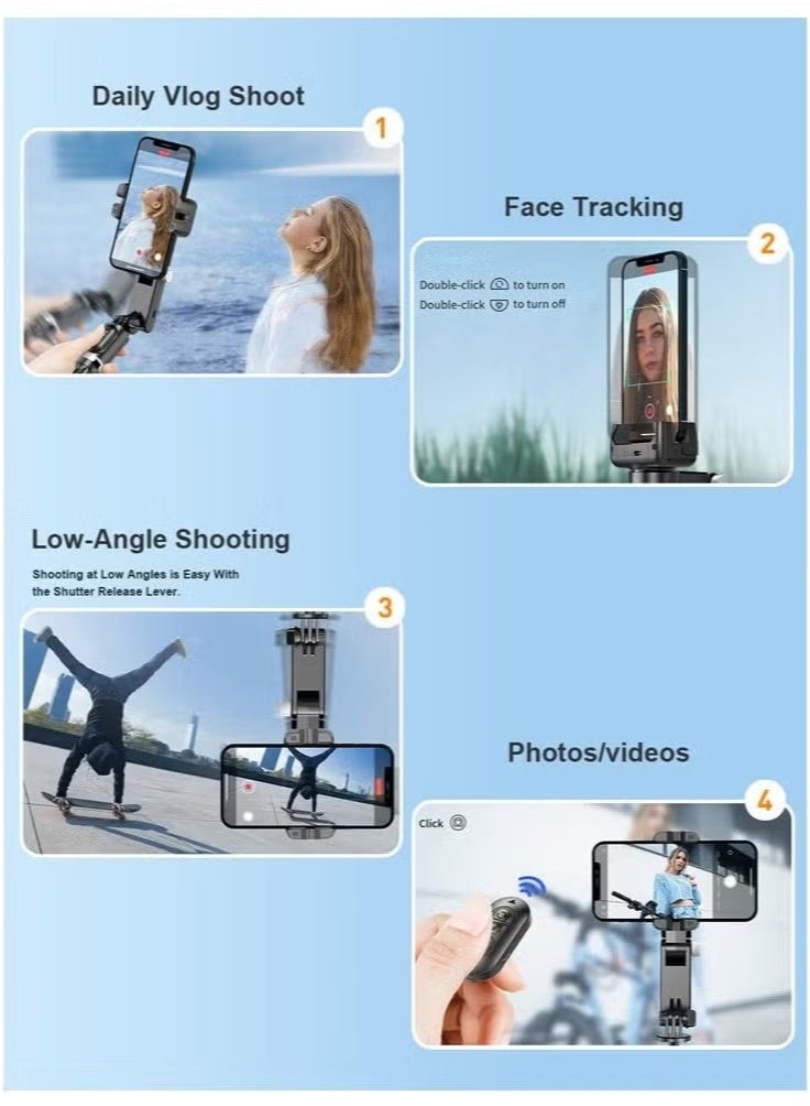 Selfie Stick Gimbal Stabilizer for Smartphone, 2-Axis Auto Face Tracking Selfie Stick with Tripod,360°Rotation with Remote for Android and iPhone,Ideal for Vlogging, YouTube, TikTok Video Recording - Image 4