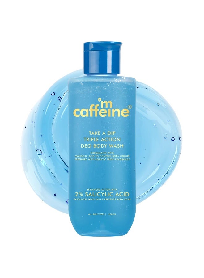 mCaffeine 2% Salicylic acid , 3-in-1 Perfume Body Wash - Odour Control, & Long Lasting Aqua Fresh Fragrance | Exfoliates & Smoothens Skin | Prevents Body Acne | Mandelic Acid | For Men & Women (250 ml) - Image 2