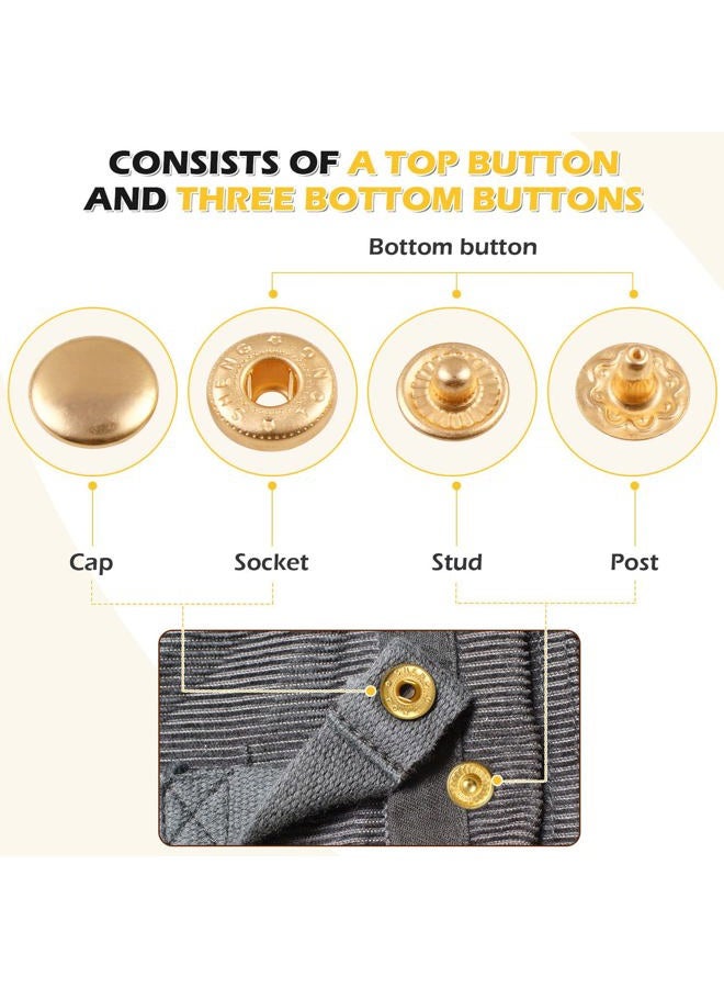 PECMER 50 Sets Snap Fasteners Kit 10mm Metal Snap Buttons Kit Leather Fasteners for Craft Sewing Clothes Leather Bracelets Belt Jackets Bags -200 Pcs Pale Gold - Image 3