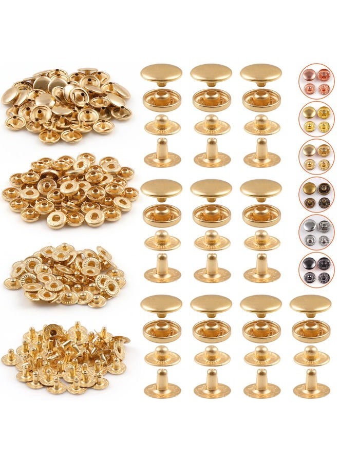 PECMER 50 Sets Snap Fasteners Kit 10mm Metal Snap Buttons Kit Leather Fasteners for Craft Sewing Clothes Leather Bracelets Belt Jackets Bags -200 Pcs Pale Gold - Image 1
