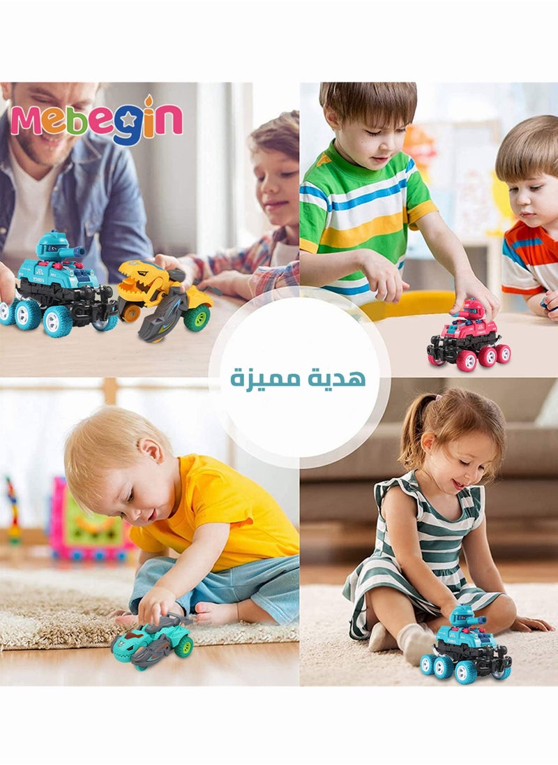 MEBEGIN - Inertial Transforming Tanks,MEBEGIN Dinosaur Toys,2 In 1 Transforming Dinosaur Car,Switch And Go Race Car ,Automatic Transform Dinosaur Car ,Tank Car Inertial Off-road Vehicle - Image 1