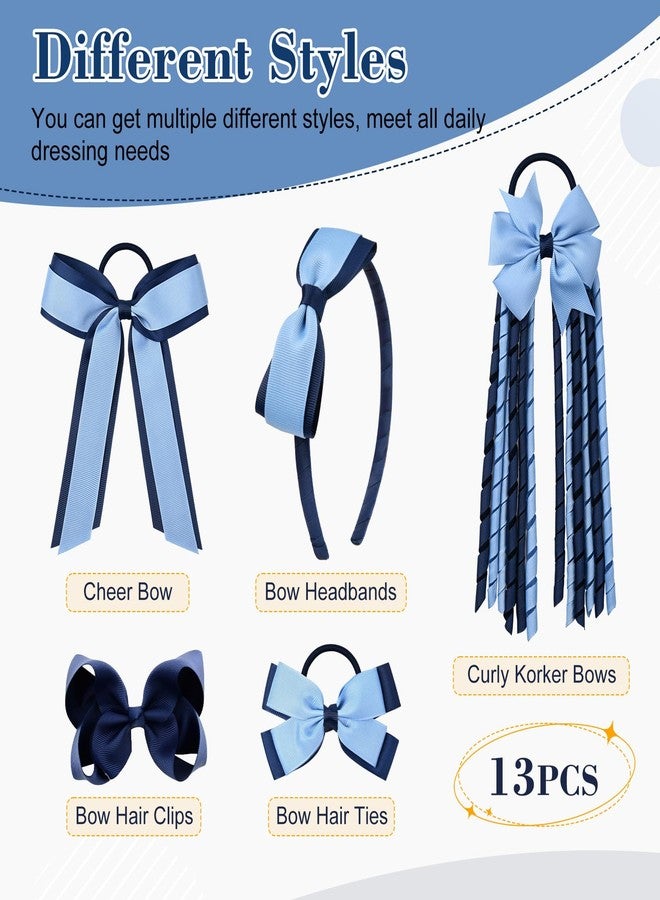 DEEKA Light Blue & Navy School Hair Accessories Set 13 Pcs Uniform Hair Bow Headband Clips Hair Ties Curly Korker Bows for Little Toddler School Girls (Light Blue&Navy) - Image 2