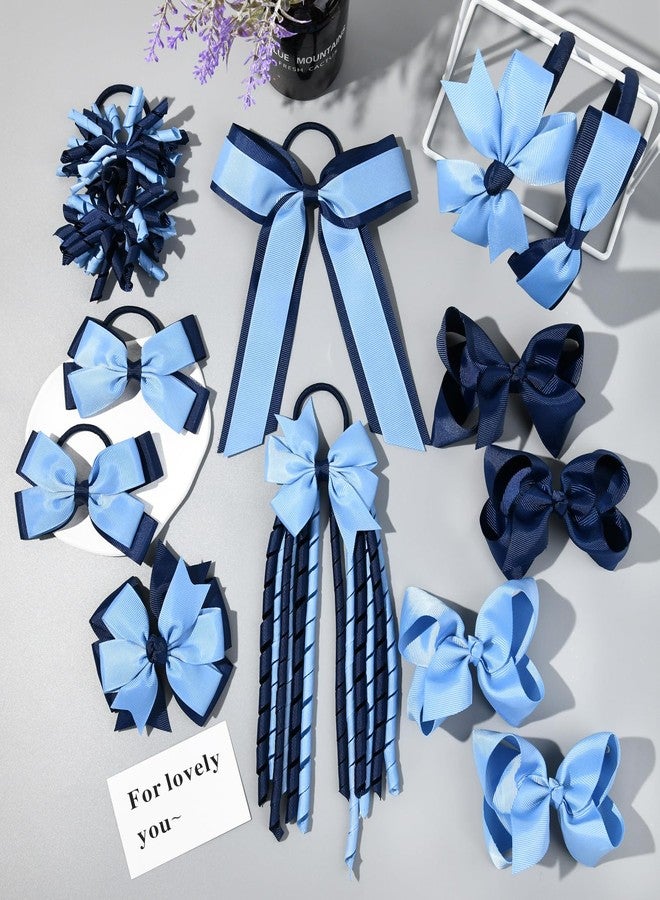 DEEKA Light Blue & Navy School Hair Accessories Set 13 Pcs Uniform Hair Bow Headband Clips Hair Ties Curly Korker Bows for Little Toddler School Girls (Light Blue&Navy) - Image 5