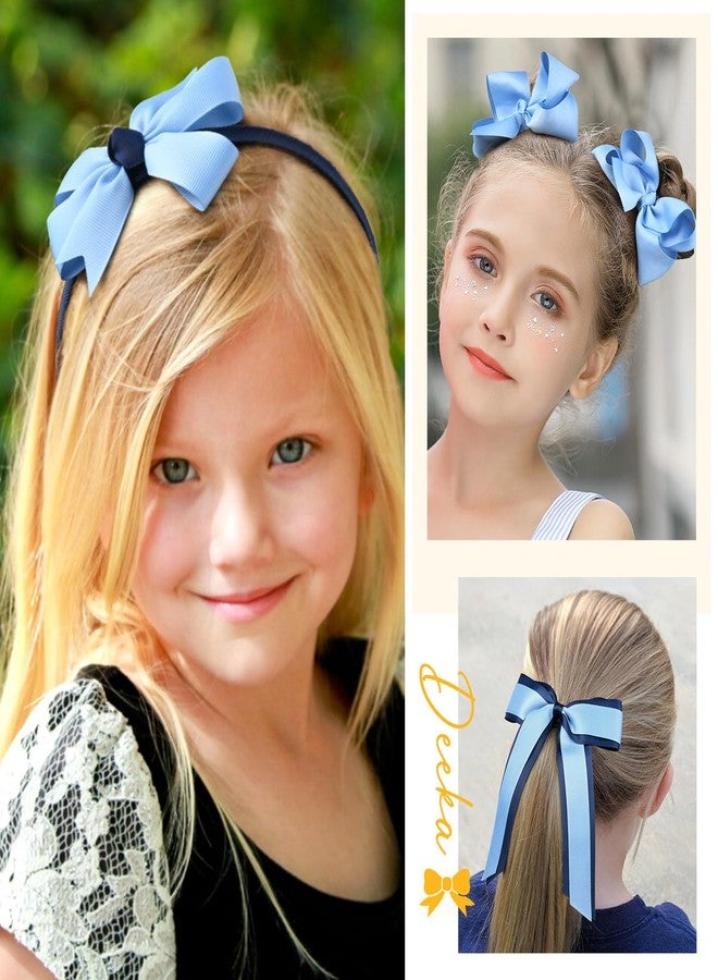 DEEKA Light Blue & Navy School Hair Accessories Set 13 Pcs Uniform Hair Bow Headband Clips Hair Ties Curly Korker Bows for Little Toddler School Girls (Light Blue&Navy) - Image 4