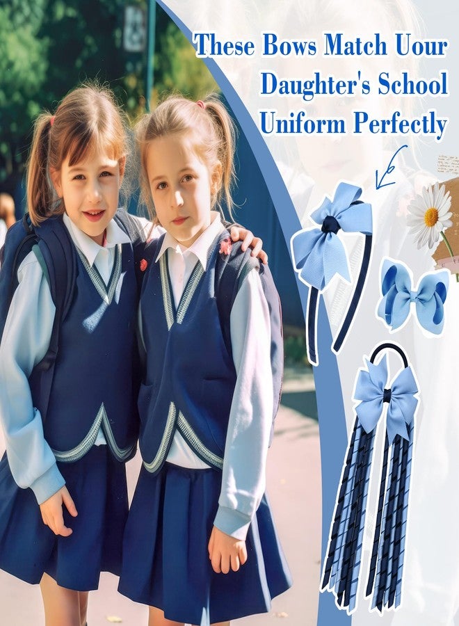 DEEKA Light Blue & Navy School Hair Accessories Set 13 Pcs Uniform Hair Bow Headband Clips Hair Ties Curly Korker Bows for Little Toddler School Girls (Light Blue&Navy) - Image 3