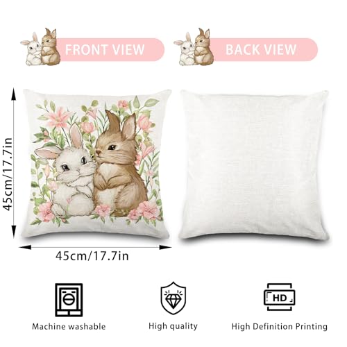 YUJUN 4 Pack Easter Spring Pillow Covers 18x18in Buffalo Plaid Farmhouse Rabbit Bunny Flower Easter Throw Pillows Couch Decor - Image 3