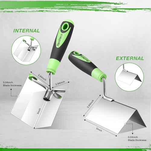 Reniteco 2 PCS Drywall Corner Tool Set, Stainless Steel Sheetrock External Corner Trowel & Internal Corner Trowel，5'' & 3.94'' Outside Corner Knife and Inside Corner Knife, with Hanging Hole - Image 2