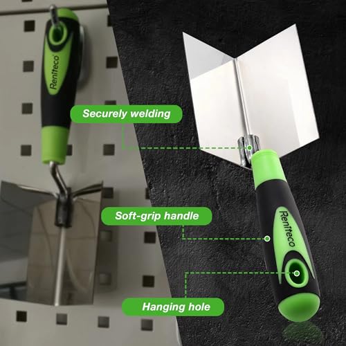 Reniteco 2 PCS Drywall Corner Tool Set, Stainless Steel Sheetrock External Corner Trowel & Internal Corner Trowel，5'' & 3.94'' Outside Corner Knife and Inside Corner Knife, with Hanging Hole - Image 5