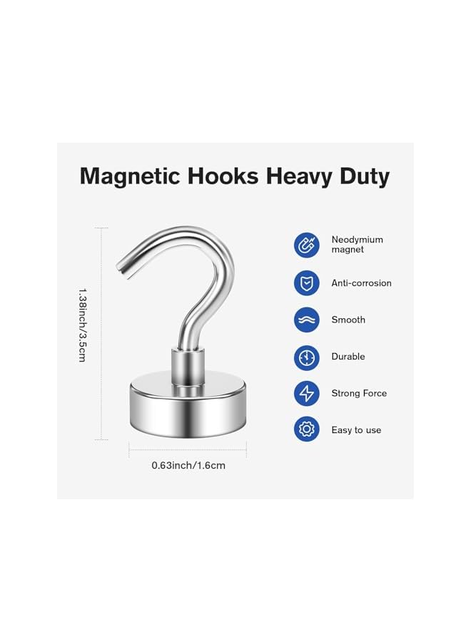 promass Pack of 10 Silver Magnetic Hooks for Fridge, 22 lb+ Strong Magnet Hooks for Hanging, Heavy Duty Neodymium Magnets with Hooks for Cruise, Bathroom, Kitchen, Garage, Doors, Lockers - Image 2