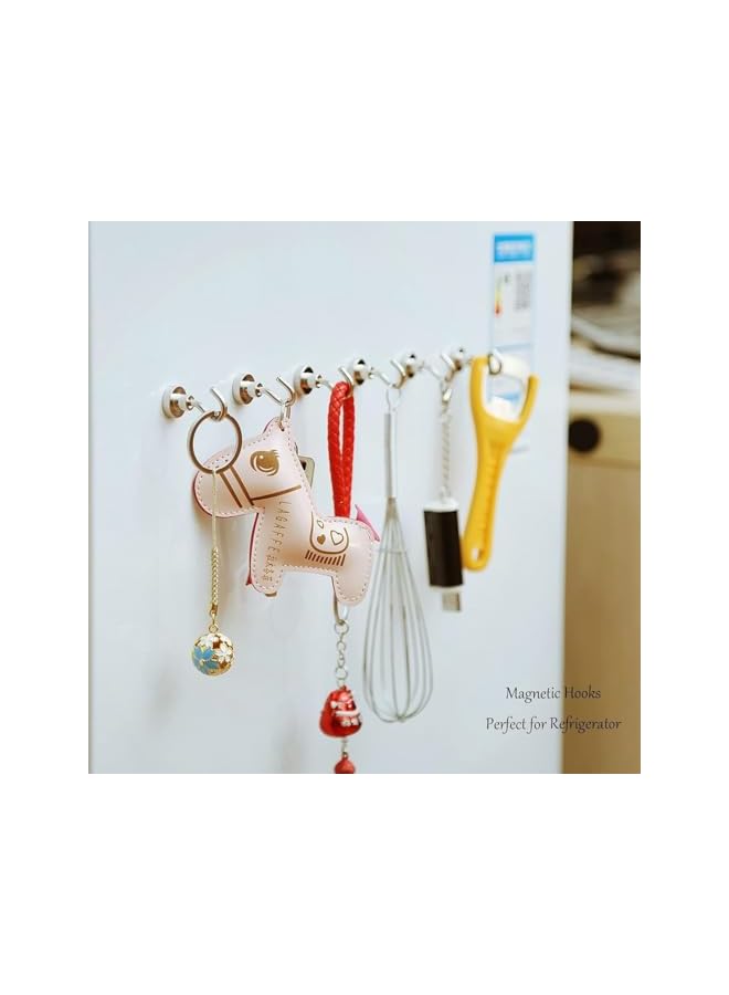promass Pack of 10 Silver Magnetic Hooks for Fridge, 22 lb+ Strong Magnet Hooks for Hanging, Heavy Duty Neodymium Magnets with Hooks for Cruise, Bathroom, Kitchen, Garage, Doors, Lockers - Image 3