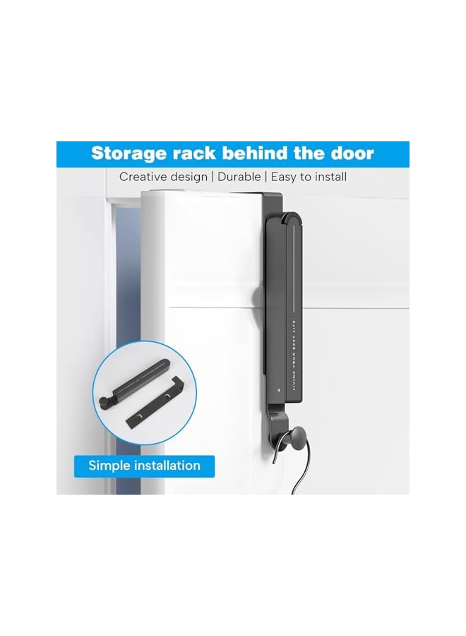 PROMASS Multi-Functional Wall Hooks, Retractable Over The Door Hook, Foldable Over Door Drying Laundry Rack Hooks, Portable Clothing Hanger Hook, Space-Saving for Clothes, Towels, Hats (Gray, Hook Style)  - Image 2