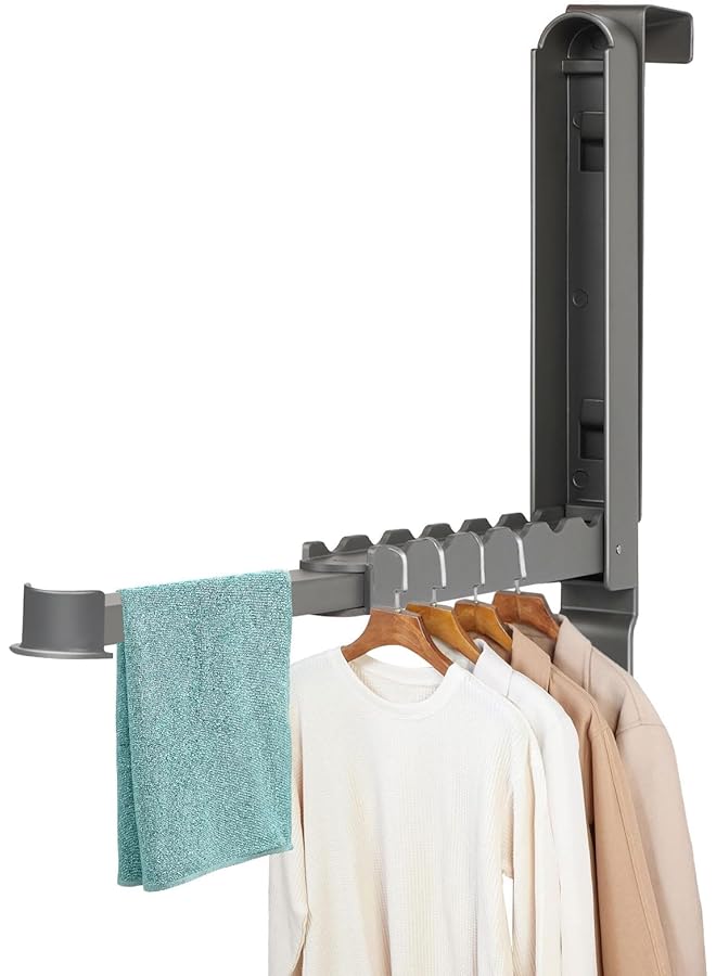 PROMASS Multi-Functional Wall Hooks, Retractable Over The Door Hook, Foldable Over Door Drying Laundry Rack Hooks, Portable Clothing Hanger Hook, Space-Saving for Clothes, Towels, Hats (Gray, Hook Style)  - Image 1