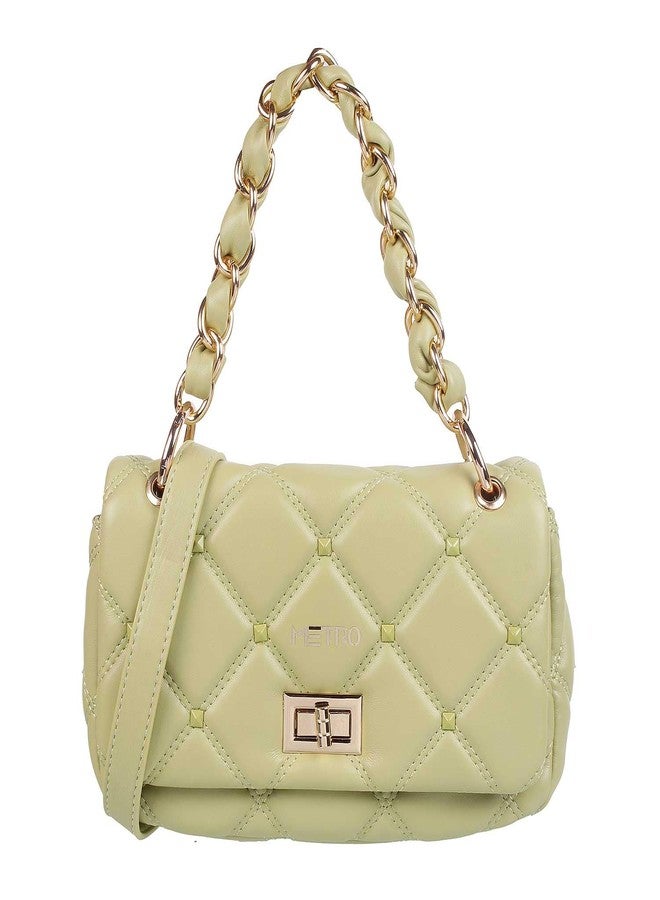 Metro Women's Adults Sling Light-Green Faux Leather with Fabric Lining Casual bag with Lock closure(66-131) - Image 3