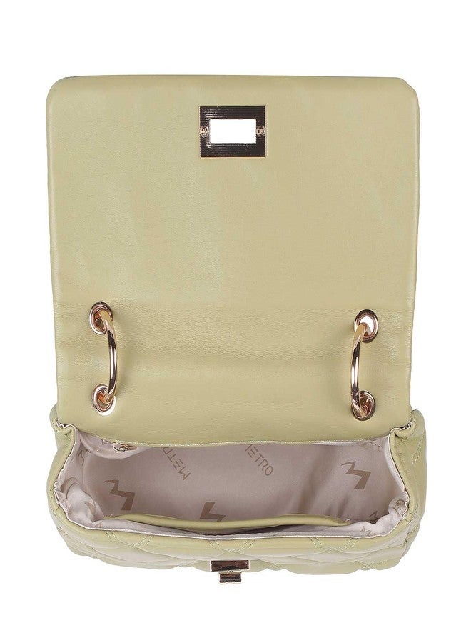 Metro Women's Adults Sling Light-Green Faux Leather with Fabric Lining Casual bag with Lock closure(66-131) - Image 4