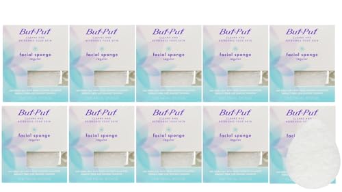 Buf-Puf إسفنجة بوف-بوف للوجه، مطورة من قبل أطباء الجلد، تزيل الأوساخ العميقة والمكياج الذي يسبب البثور والرؤوس السوداء، قابلة لإعادة الاستخدام، مقشرة، بيضاء، 10 قطع - Image 1