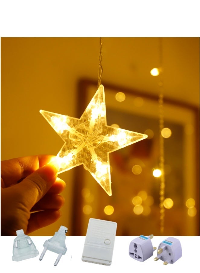 ARUWA Warm White Star Icicle Lights Clear Curtain Fairy String Lights, Connectable, 8 Modes with Timer & Memory, Waterproof for Ramadan/Party/Wedding Indoor Outdoor Decor - Image 1