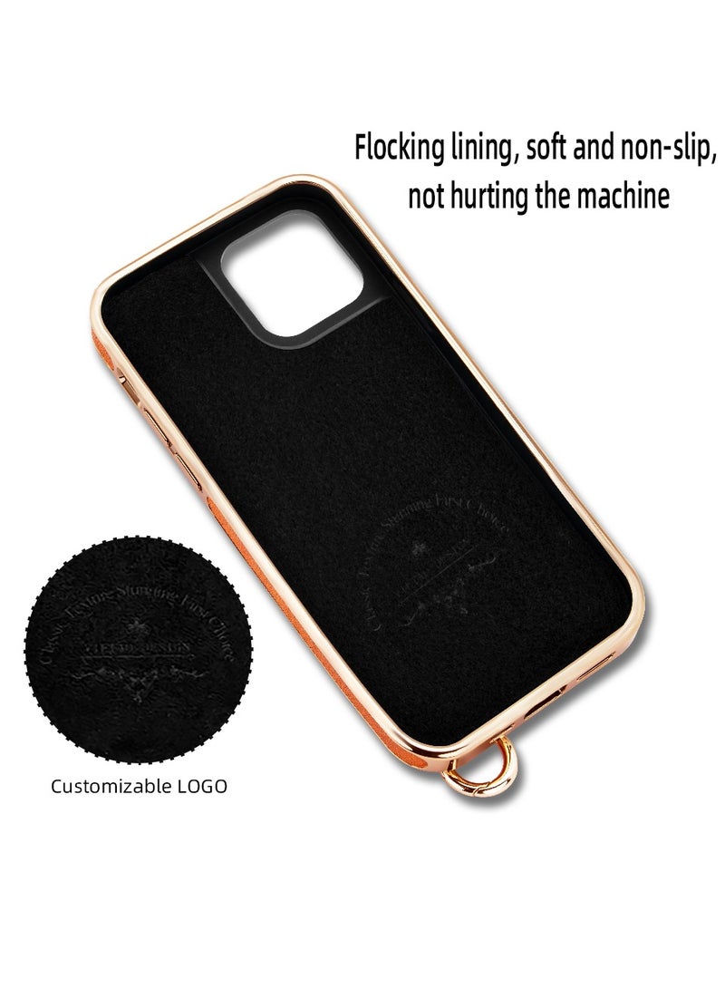 Color Fans Luxury Leather Hand Strap Card Slot Case Compatible with iPhone 12 Pro Max 6.7 inch with Shockproof Kickstand Lanyard Cover Black/Gold  - Image 4