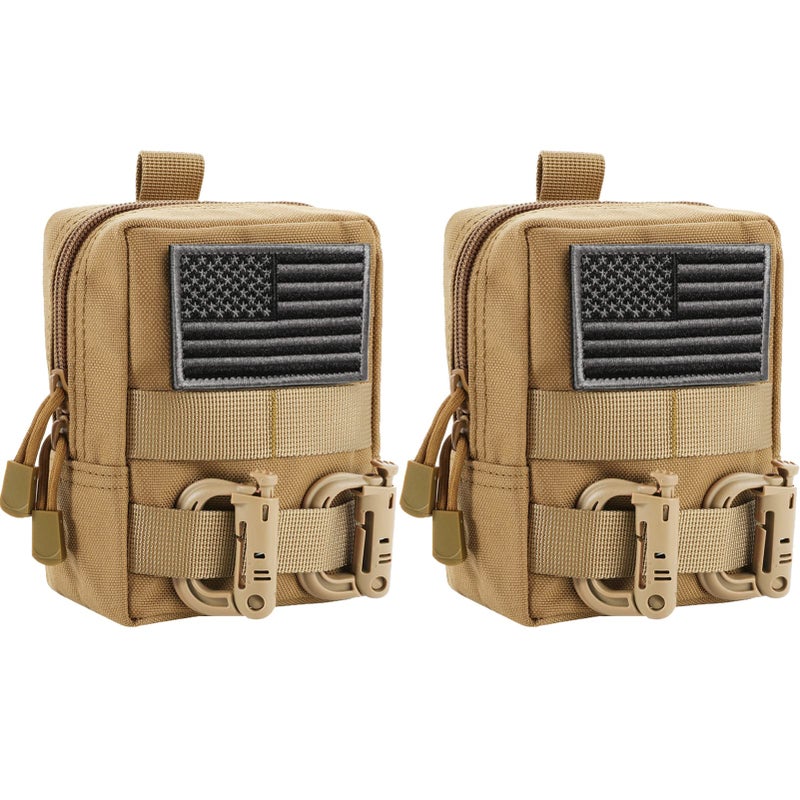 FRTKK 2 Pack Molle Pouches - Tactical Compact Water-Resistant EDC Pouch Small Utility Pouch Bags (Patch Included) (2 Pack-Tan) - Image 1