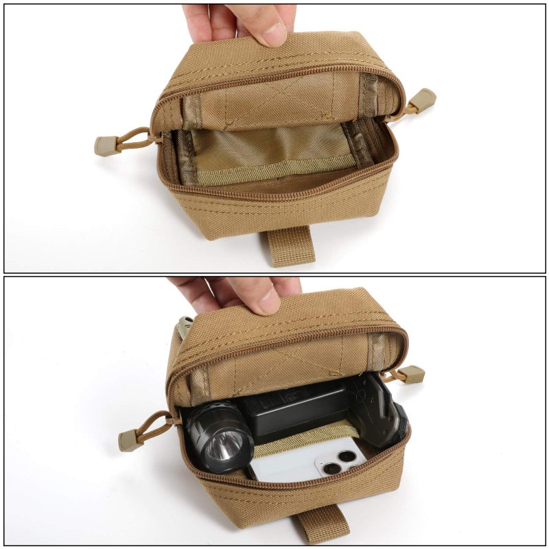 FRTKK 2 Pack Molle Pouches - Tactical Compact Water-Resistant EDC Pouch Small Utility Pouch Bags (Patch Included) (2 Pack-Tan) - Image 4