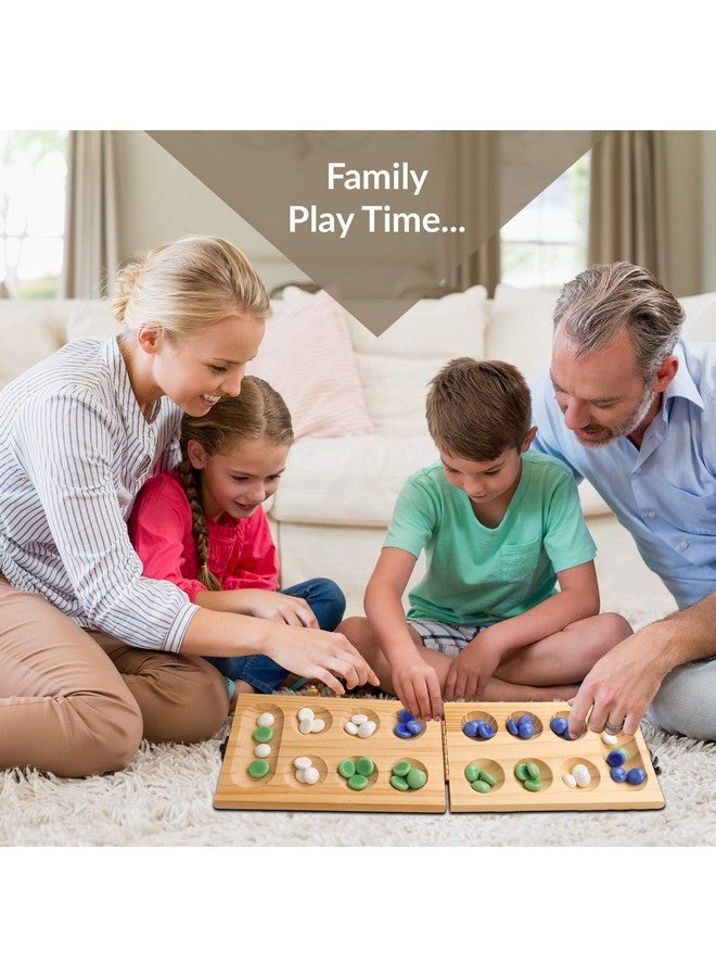 Point Games Solid Pine Mancala - Folding Board Game with Blue, Green, White Marbles- Portable Strategy Travel Game - Recommended Ages 6+ - Image 5