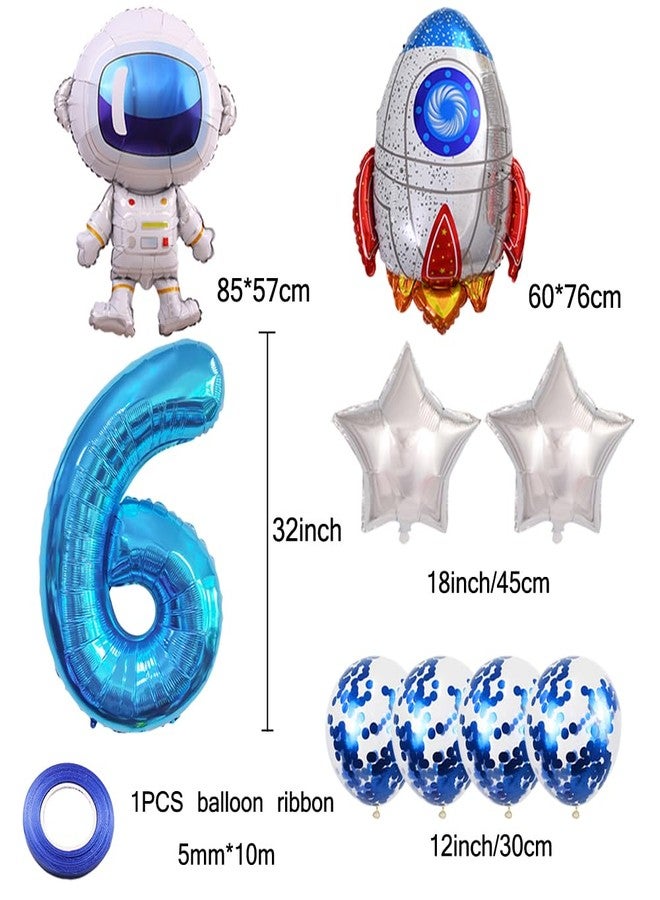 Kawailay Astronaut Rocket 6th Birthday Party Balloons Jumbo Spaceman Birthday Balloons Outer Space Theme Foil Balloons 32 Inch Blue Number 6 Helium Balloon for Birthday Party - Image 2
