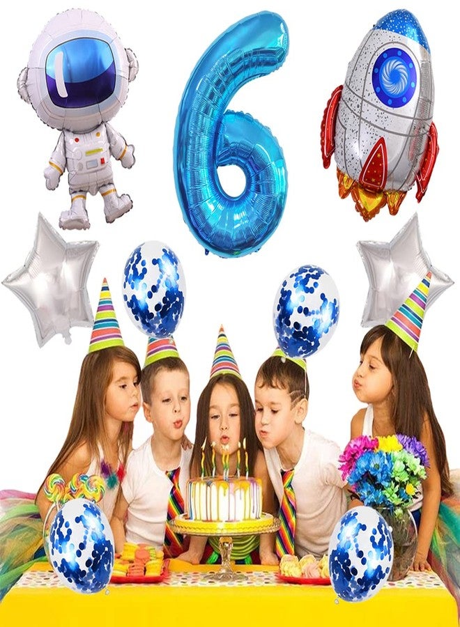 Kawailay Astronaut Rocket 6th Birthday Party Balloons Jumbo Spaceman Birthday Balloons Outer Space Theme Foil Balloons 32 Inch Blue Number 6 Helium Balloon for Birthday Party - Image 5