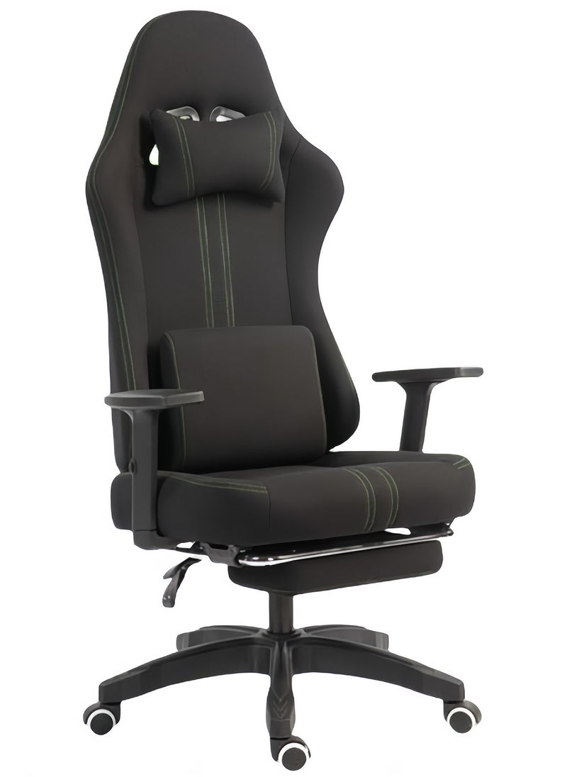 ACPLAY Fabric Gaming Chair with Footrest, Ergonomic High-Back Design, Adjustable Recline, Breathable & Durable Material, Lumbar Support for Adults, Black  - Image 1