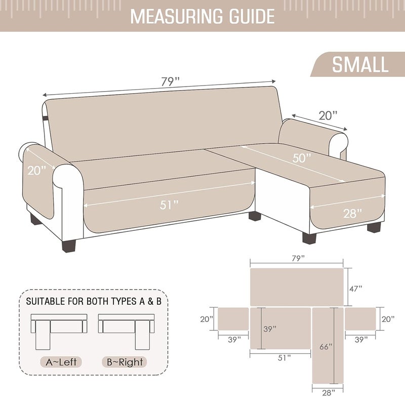 TAOCOCO Couch Slipcover L Shape Sofa Cover Sectional Couch Chaise Lounge Cover Reversible Sofa Cover Furniture Protector Cover for Home Dcor Beige Small - Image 3