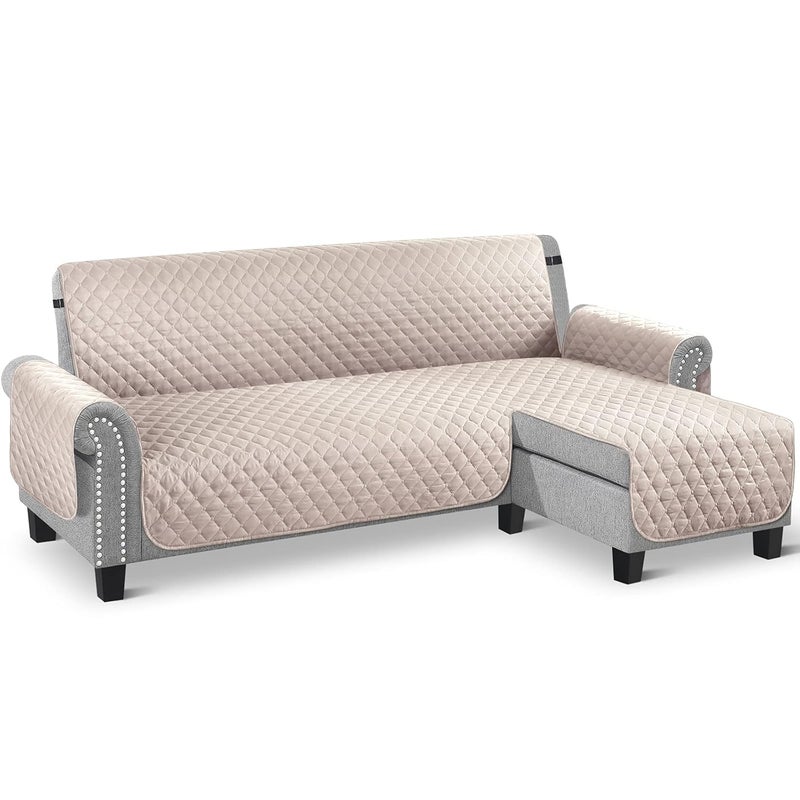 TAOCOCO Couch Slipcover L Shape Sofa Cover Sectional Couch Chaise Lounge Cover Reversible Sofa Cover Furniture Protector Cover for Home Dcor Beige Small - Image 1