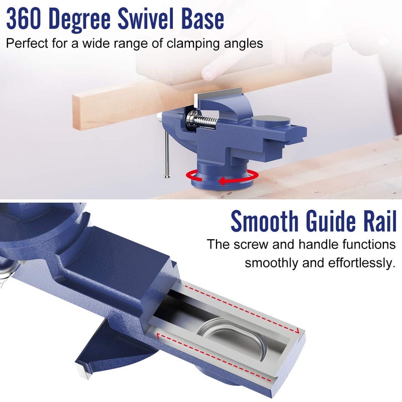 Housolution Universal Table Vise 3 Inch, 360Â°Swivel Base Bench Clamp Home Vise Clamp-On Vise Repair Tool Portable Work Bench Vise for Woodworking, Cutting Conduit, Drilling, Metalworking - Blue - Image 5