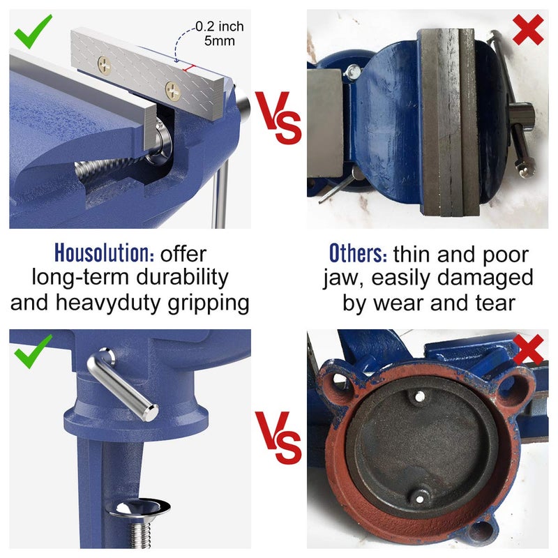 Housolution Universal Table Vise 3 Inch, 360Â°Swivel Base Bench Clamp Home Vise Clamp-On Vise Repair Tool Portable Work Bench Vise for Woodworking, Cutting Conduit, Drilling, Metalworking - Blue - Image 4