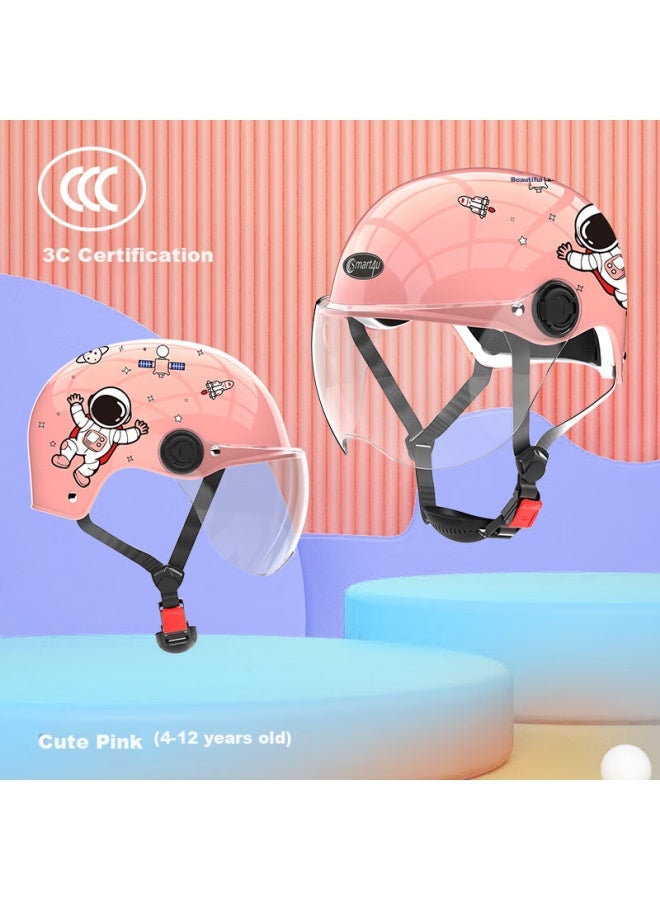 Smart4u Children's Helmet 3c Certified All-season Universal Electric Vehicle Motorcycle Cartoon Safety Helmet Windproof Breathable Boys Girls Kh1 Starship Pink - Image 1