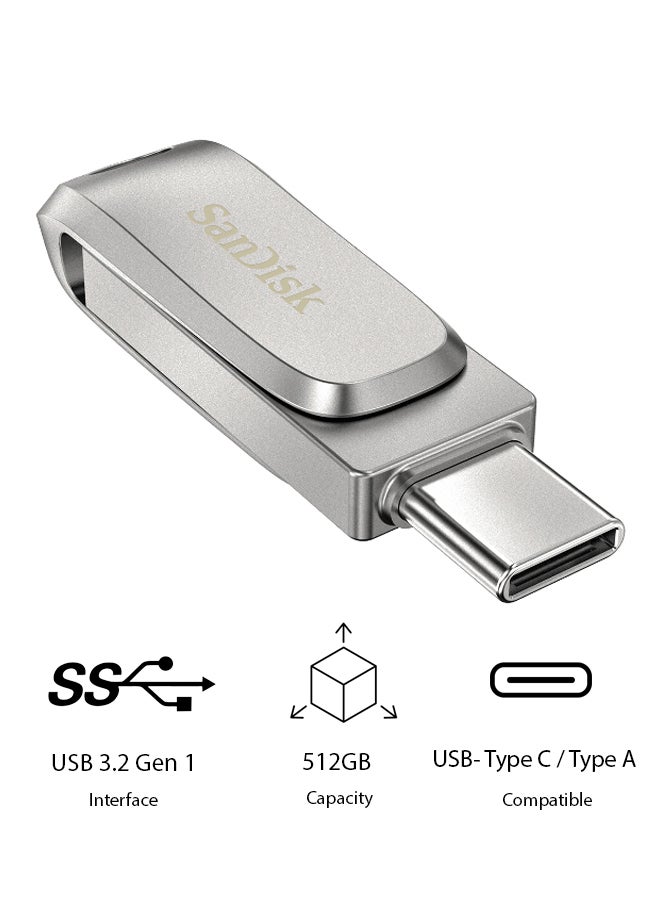 512 GB Ultra Dual Drive Luxe USB 3.2 High-end USB 3.1 Gen 1 performance with 400MB/s read speeds Type-C 512 GB SDDDC4-512G-G46