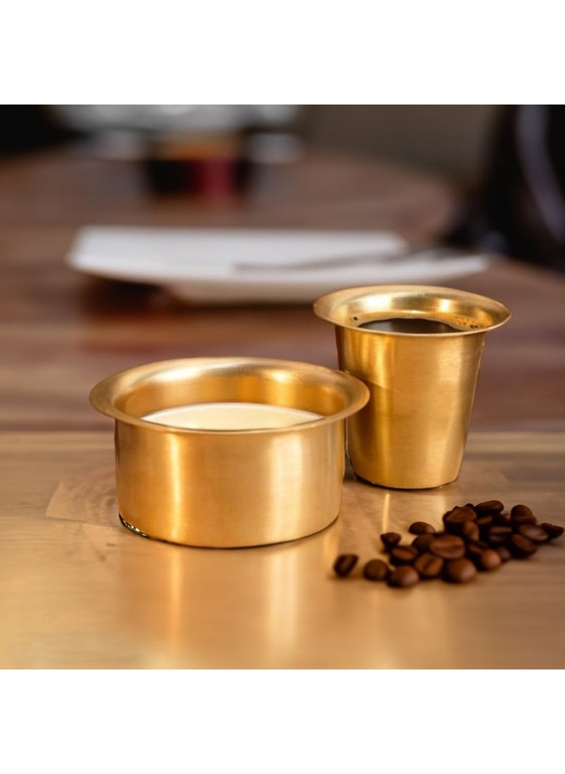 KC - KC Brass Dabara Set | Tea, Coffee Dabara Set | South Indian Coffee Glass Tumbler Set | Brass Dabara Tumbler Set of 4 (120 ML Capacity, Large) - Image 1
