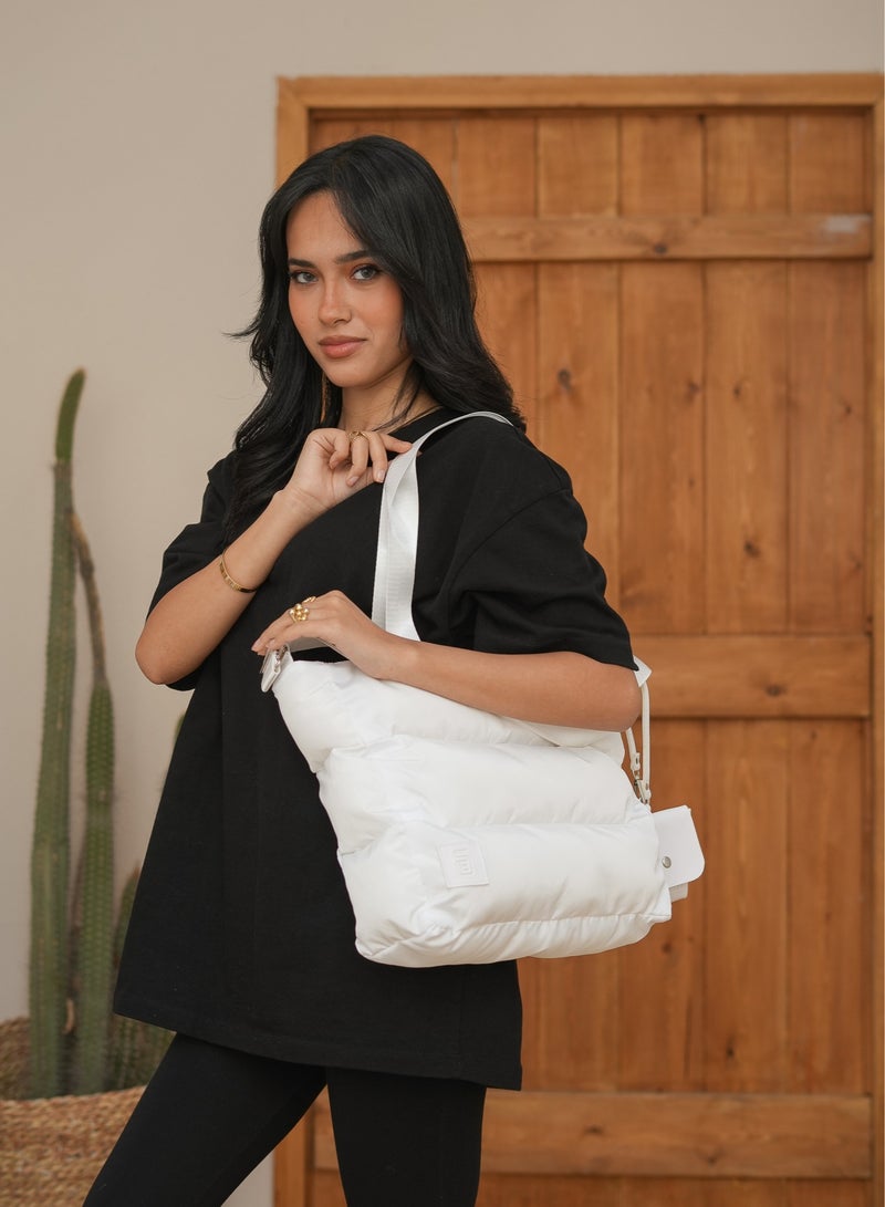 B.S COLLECTION Large capacity waterproof soft quilted shoulder bag and cross bag for women -White  - Image 2